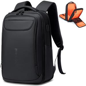 FENRUIEN Business Backpack for Men,Water Resistant Tech Backpack with Charger,Black Laptop Backpack 15.6 Inch (Standard)