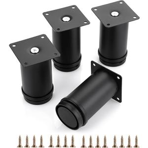 OwnMy 4PCS 4 Inch Stainless Steel Furniture Legs Feets Metal Cabinet Legs, Adjustable Round Metal Furniture Replacement Legs Corner Feets Heavy Duty Table Leg Extenders for Sofa Couch Chair (Black)