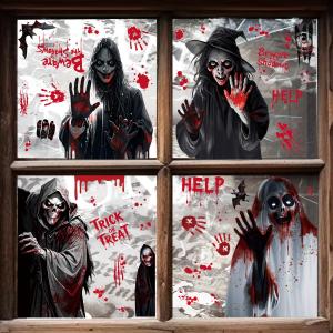 2 x Scary Halloween Window Clings Decorations, Large Double Side Halloween Window Stickers Removable for School Shop Home Decor/Indoor Party Decorations (Style B)