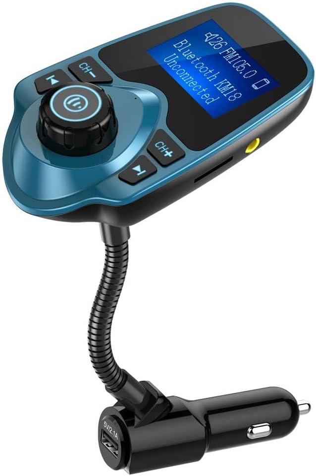 Nulaxy Bluetooth Car FM Transmitter Audio Adapter Receiver Wireless Handsfree Voltmeter Car Kit TF Card AUX 1.44 Display  KM18 Peacock Blue