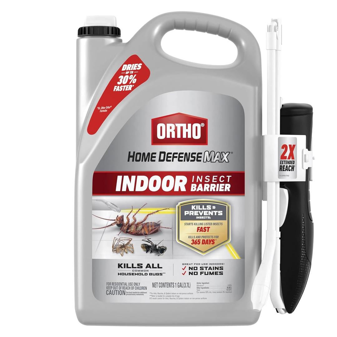 Ortho Home Defense Max Indoor Insect Barrier with Extended Reach Comfort Wand - Ready-To-Use Home Bug Spray, Kills Ants, Roaches, Spiders, Fleas and Ticks, 1 gal.
