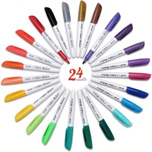 SELEAD 24 Fabric Markers Permanent for Clothes - Colored Fine Tip Waterproof Non Toxic Art Drawing Marker Pens Set for T-Shirts, Bags, Textile, Canvas, Shoes, 24 Count (Pack of 1)