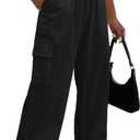 Cargo Linen Pants for Women Summer Wide Leg Palazzo Beach Pants Lightweight Women's Casual Pants with Pocket (X-Large, Black)