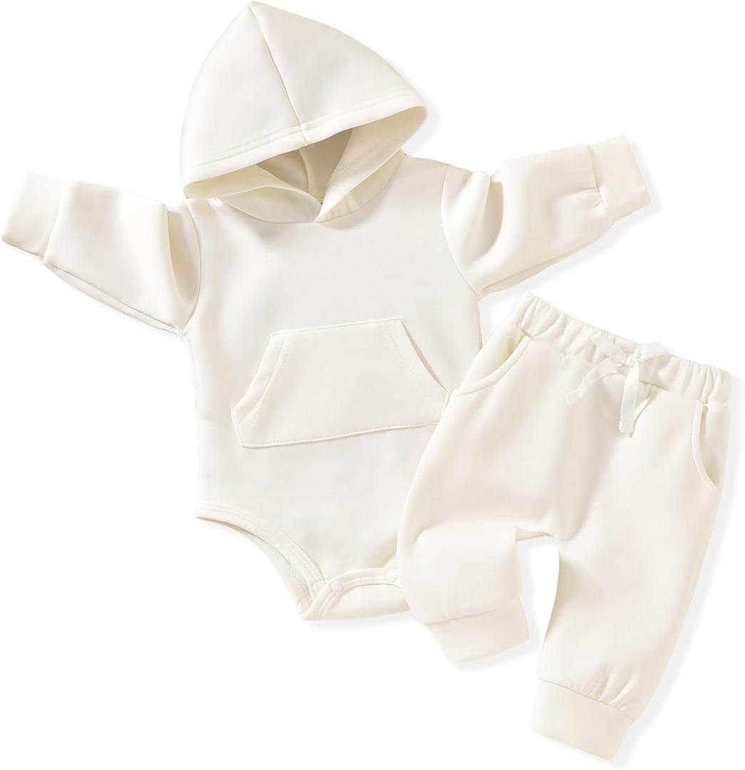 Aalizzwell 3-6 Months Infant Baby Girl Boy Fall Clothes Ribbed Long Sleeve Winter Spring Hoodie Outfit White