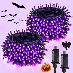 2-Pack 200 LED Extendable Halloween Lights, 66FT Purple Halloween Decorations String Lights Outdoor Indoor Tree Lights, 13 Modes Plug in Mini Fairy Lights Waterproof with Timer and Memory Function