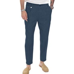Beotyshow Mens Linen Pants Casual Elastic Waist Trousers Summer Beach Lightweight Pants (X-Large, Navy Blue)