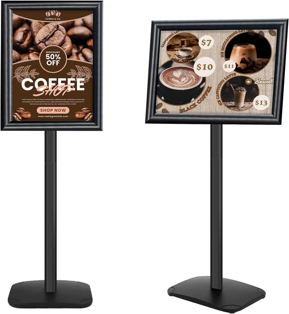 Heavy Duty Pedestal Sign Holder for Display, 11 x 17 inches Adjustable Floor Standing Sign Holder with Weighted Base , Vertical and Horizontal View Sign Stand for Indoor/Outdoor AdvertisingBlack