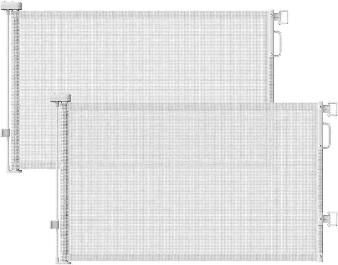 Retractable Baby Gates 2 Pack, 55" Wide Mesh Dog Gate Indoor, 34" Tall Gate for Stairs Doorways Hallways Deck, Child Pet Safety Gate for Indoor Outdoor Home Use, White