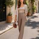 DLOODA Dress Work Pants Women Business Casual Slack Trousers Flare Pants (Beige, XXL)