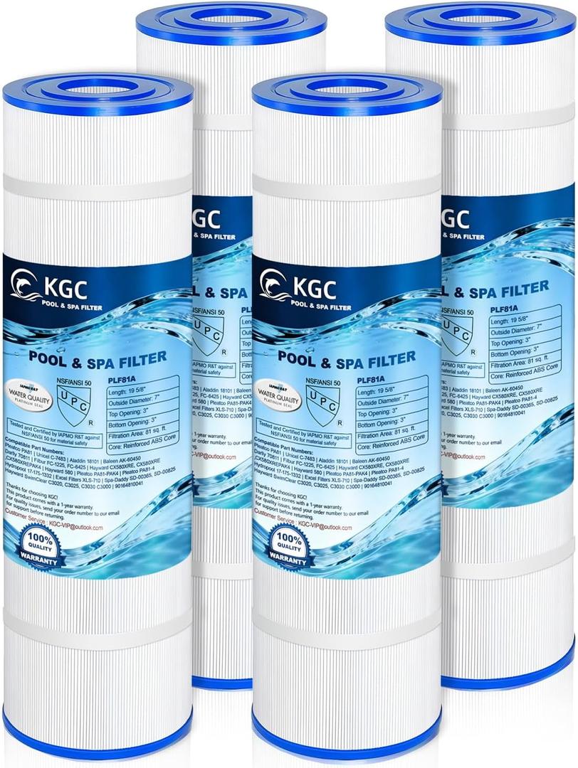 KGC C3030 Pool Filter Cartridge Replacement for Hayward CX580XRE C580E, for Unicel C-7483, Filbur FC-1225, for SwimClear C3020, C3025, C3030, Pleatco PA81-PAK4, 4 Pack, 325 Sq. Ft