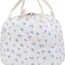 Bluboon Lunch Box for Women Cute Lunch Bag Reusable Insulated Lunch Bags Large Capacity Lunchbox Cooler for Work Picnic or Travel (Blue bow flowe-212)