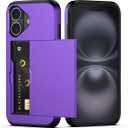 Nvollnoe Compatible with iPhone 16 Case with Card Holder Heavy Duty Protective Dual Layer Shockproof Hidden Card Slot Slim Wallet Phone Cover for iPhone 16 for Women&Men 6.1 inch(Purple)