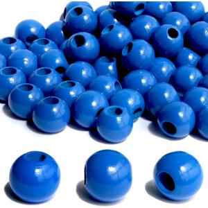 240Pcs 16mm Navy Blue Wood Beads for Craft Large Hole:6mm Round Beads for Making Art(Hole:6mm)
