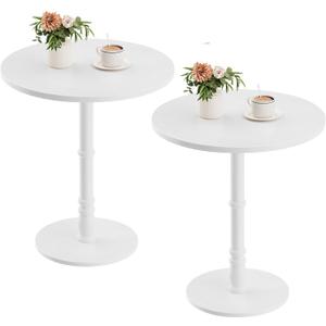 Homleke 16" Round Side Tables Set of 2, Solid Wood Pillar with Wood Top & Base, Small Drink Accent Table for Living Room, Bedroom, Sofa & Office, Easy Assembly, White