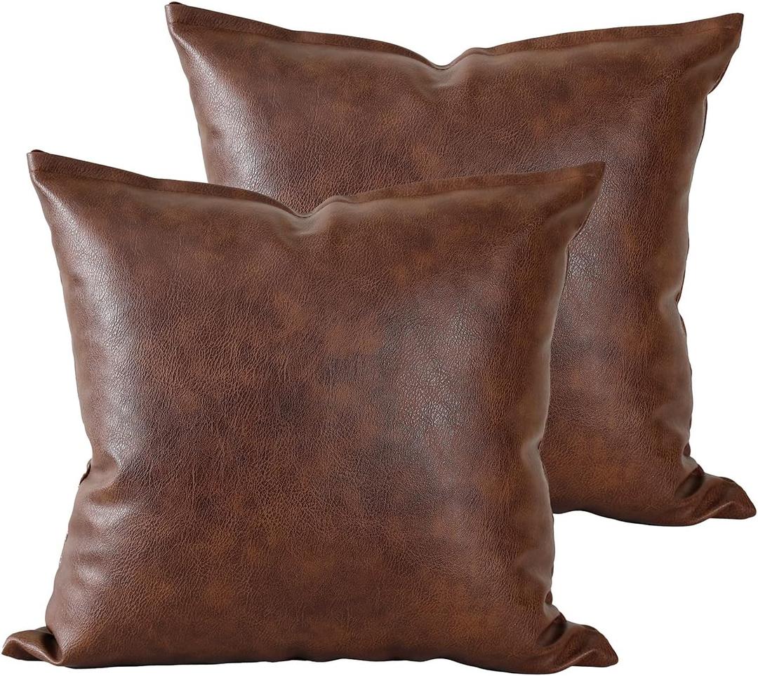 PANOD Set of 2 Faux Leather Throw Pillow Covers 20 x 20 Dark Brown,Modern Luxury Boho Decorative Pillow Covers Cushion Cases for Farmhouse Sofa Couch Livingroom Bed