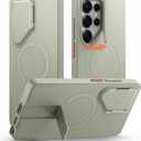 SURITCH for Samsung Galaxy S25 Ultra Phone Case, Magnetic Protective Cover with Camera Cover & Adjustable Metal Kickstand for Galaxy S25 Ultra (2025)-Sage Green