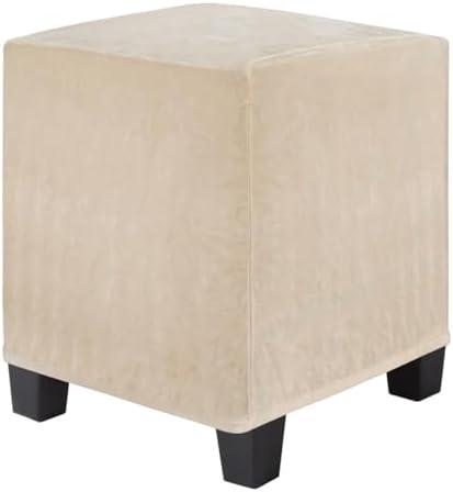 M METERXITY 1-Pack Square Ottoman Cover, 13 x 13 x 15 Inch Stretchable Velvet Fabric Ottoman Slipcover Footstool Foot Rest Protector with Elastic Bottom for Living Room/Indoor [Camel]