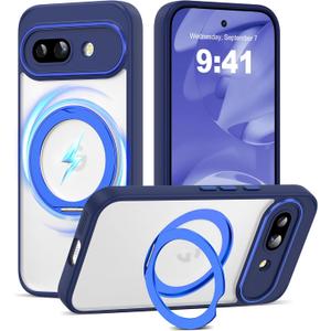 Compatible with Google Pixel 9a Case with 360 Magnetic Stand [Compatible with Mag-Safe ][Camera Lens Protector] Shockproof Translucent Phone Case For Google Pixel 9a 6.3'',Blue