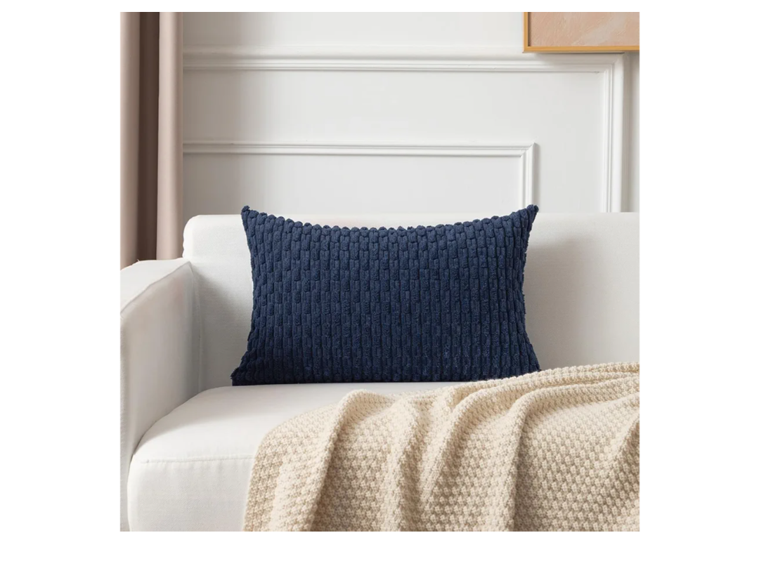 Kevin Textile 12x24 Inch Pillow Cover 1 Pack Boho Decorative Soft Striped Corduroy Lumbar Farmhouse Color Accent Rectangle Cushion Case for Living Room Couch Sofa Bed, Navy Blue