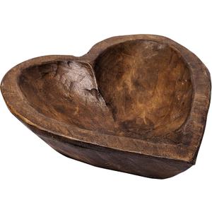 MAINEVENT Decorative Bowl Home Decor Approx 10.5x12 Inch, Spanish Oak Wooden Dough Bowl, Wood Dining Room Table Centerpiece Heart Shaped Made in USA