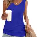 Anydoll Womens Tank Tops Summer V Neck Sleeveleeve Shirts Casual Ruched Tunics (Large, Royal Blue)