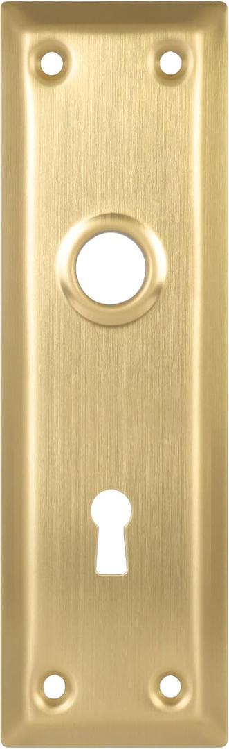 2 Pack Mortise Lock Door Plates for Interior Doors, Old Style Mortise Door Knob Backplate Replacement, Brushed Gold Door Escutcheon Plates