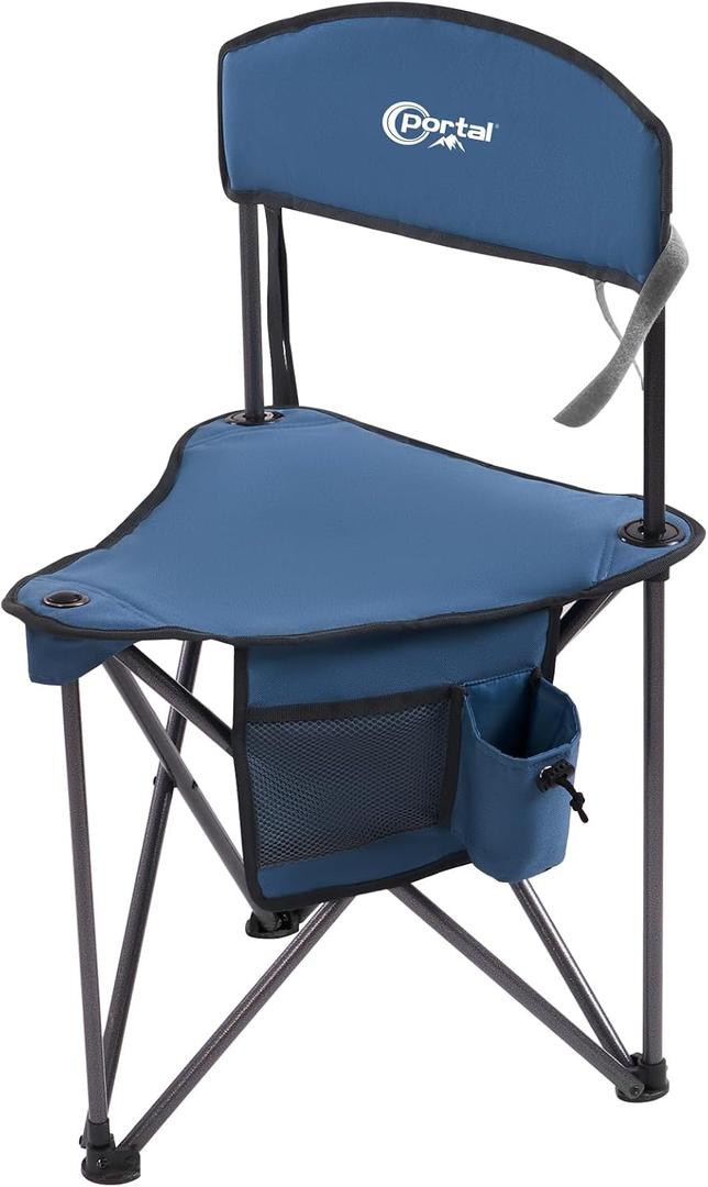 PORTAL Extra Large Quick Folding Tripod Stool with Backrest Fishing Camping Chair with Carry Strap (Blue)