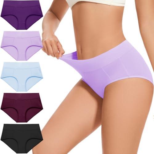 CleainKorte Womens Underwear Cotton Hipster Ladies Panties for Women Mid Rise Coverage Briefs Strech Breathable - 5 Pack, M
