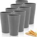 EI 8pcs Dark Grey Wheat Straw Cups,Unbreakable Plastic Reusable Cups,Plastic Tumbler Cups for Kitchen,Dishwasher Safe Water Glasses for Water, Coffee, Juice, Tea