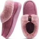 COFACE Women's Memory Foam House Slippers Arch Support Moccasin Winter Shoes Ladies Warm Fuzzy Faux Fur Collar With Indoor Outdoor Rubber Sole (8.5, Pink)
