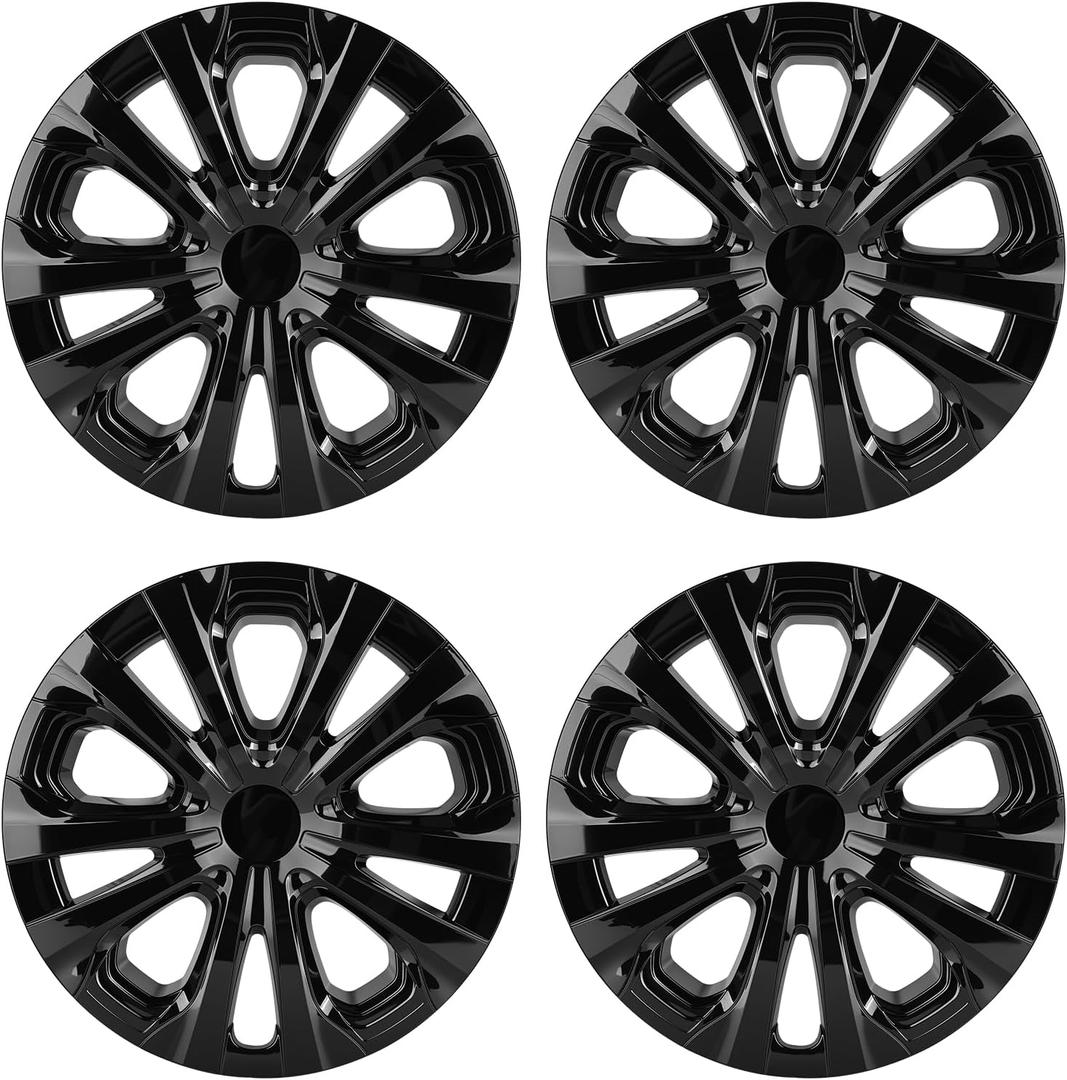 15-inch Hubcaps Wheel Covers Fit for 2016-2022 Toyota Prius & 2017-2022 Prius Prime & 2020-2024 Corolla Hybrid Wheel Rim Covers, Snap On Installation; Set of 4 Pcs (Glossy Black)