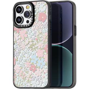 casevivid Compatible for iPhone 16 Case Cute Aesthetic - Durable Fashion Funny Phone Case - Girly Pink Spring Pattern Print Cover Design Black