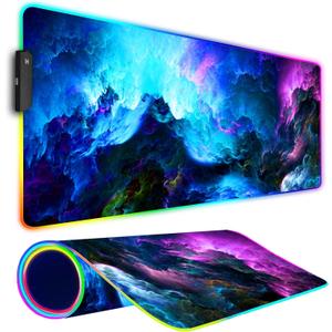 RGB Gaming Mouse Pad, Large Mousepad with Led Light, Keyboard Pad Gaming Accessories for Desk, Non-Slip Rubber Base Big Mouse Mat for Gamer, 31.5 X 11.8 Inch, Dazzling Galaxy