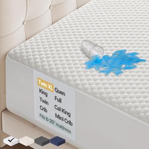 OhGeni 100% Waterproof Mattress Protector, Twin XL Size Mattress Pad, Fits 6"-20" Mattresses with Deep Pocket, Cooling, Breathable Fitted Sheets, Soft Bed Cover, Noiseless, Machine Washable (White)