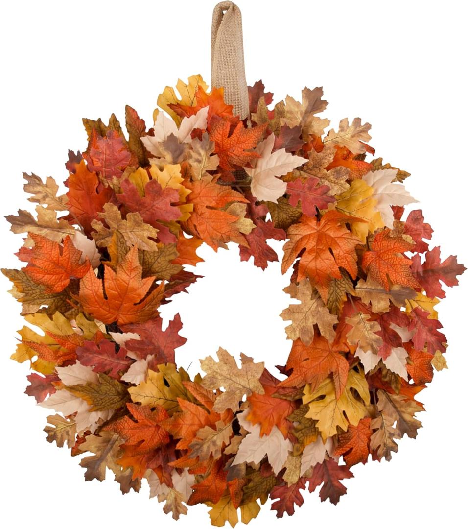 24" Fall Wreath for Front Door, Artificial Autumn Maple Leaves Wreath, Fall Decor for Home Farmhouse Front Door Porch Wall Window Indoor/Outdoor