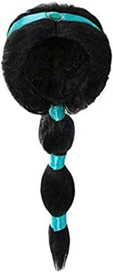 Princess Jasmine wig for Girls Arabian Long Black Pigtail Wig Halloween Party (Black,One_Size)