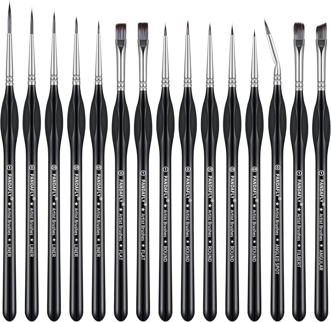 PANDAFLY Detail Paint Brushes Set, 15pcs Miniature Brushes for Fine Detailing & Art Painting - Acrylic, Oil, Watercolors & Paint by Number, Models, Face, Nail, Craft