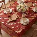 Horaldaily Red Gold Gauze Tablecloth 60x84 Inch Rectangular, Golden Marble Glitter Metallic Foil Thin Mesh Table Cover, Sheer Chiffon Tulle Cheesecloth for Wedding Baby Shower Party