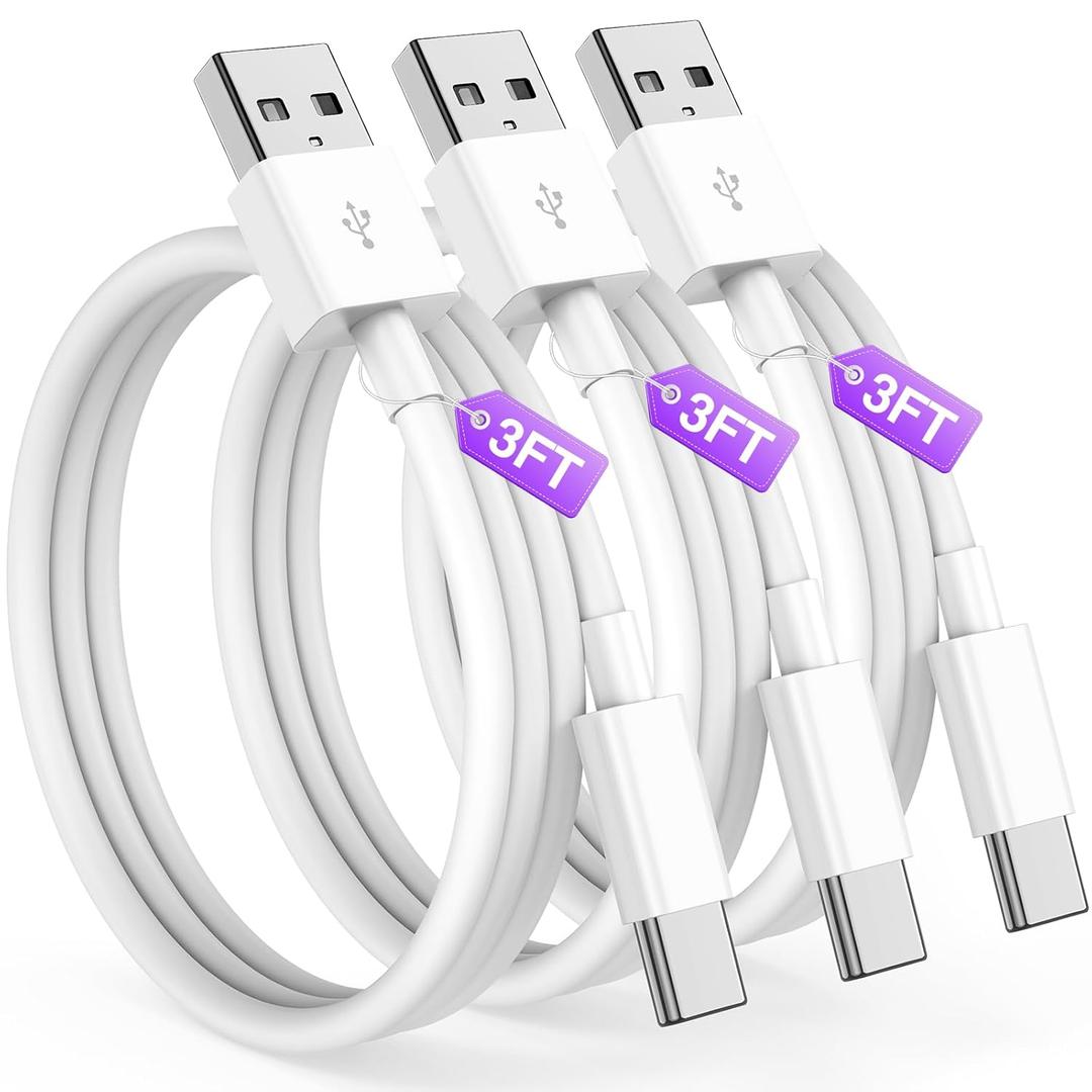 Essri Car CarPlay Cable for iPhone 17, 16, 15 USB C Charger Cord, 3-Pack 3FT USB A to USB C Charging Cable for Apple iPhone 17/17 Pro/Air/16e/16/15 Pro Max/Plus Cord, for iPad Pro/Air 6th/5th Gen (White)
