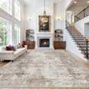 12x15 Area Rug for Living Room  Large Modern Neutral Abstract Thin Washable Carpet, Soft Low Pile Non-Slip Stain-Resistant for Bedroom Dining Room Home Office (Beige Grey)