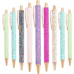 9 Pcs Fancy Pens for Women Glitter Colorful Ballpoint Pens Metal Retractable Pens Black Ink Medium Point 1.0 mm Pretty Cute Sequins Journaling Pen for Women Girls (Fresh Style)