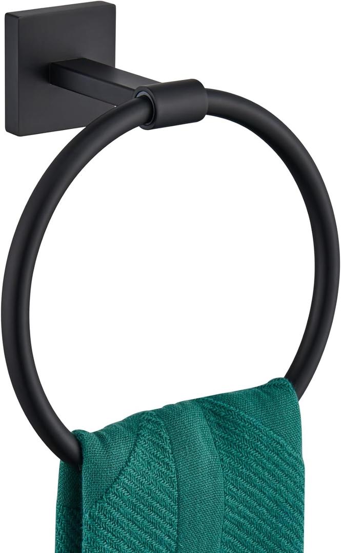 KOKOSIRI Towel Ring Matte Black Bath Towel Hanger Bathroom Hardware Hand Towels Holder Rack Wall Mounted Stainless Steel, B3010BK