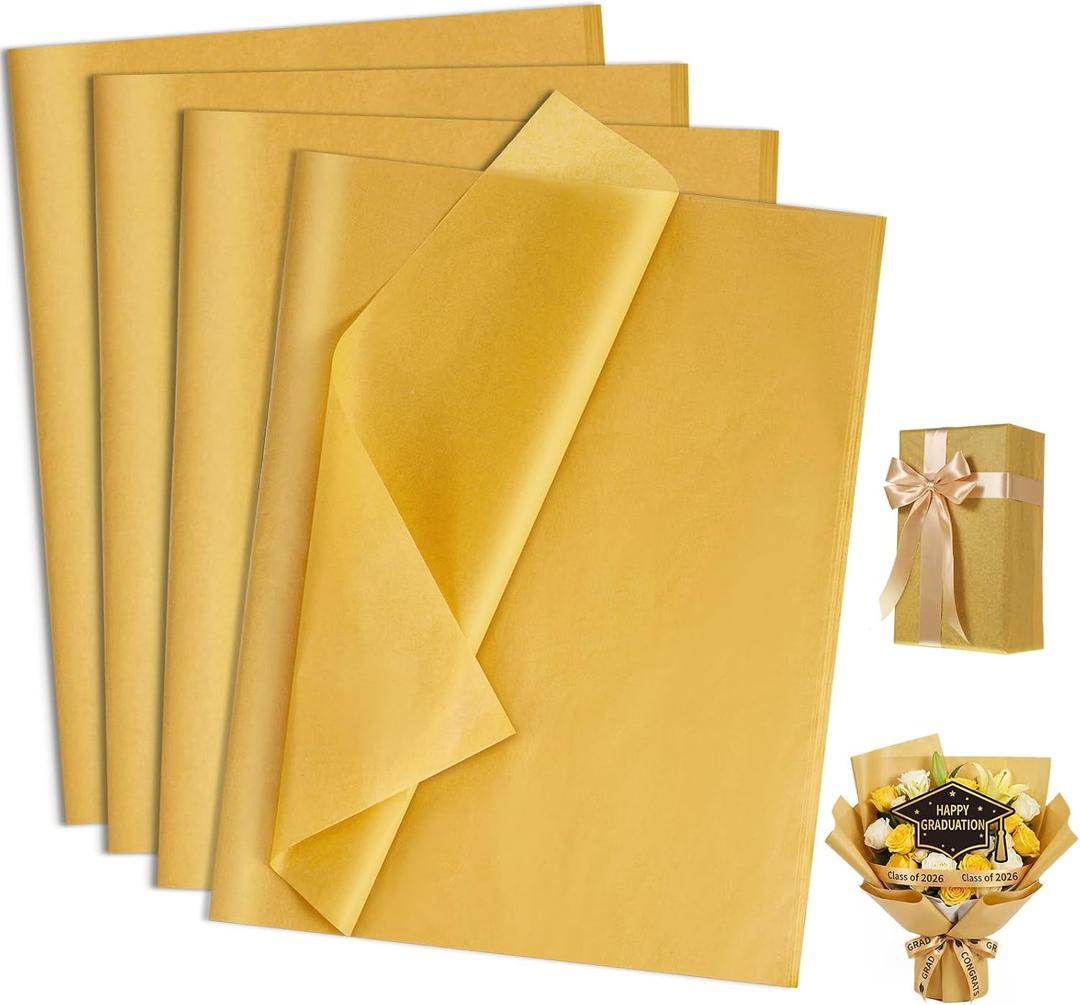 woric 160 Sheets Gold Tissue Paper for Gift Bags 20 X 14 Inches Gift Tissue Paper Bulk for Graduation Crafts Weddings Birthday Party Decorations