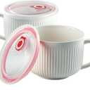 Oversized Soup Bowls with Handles, 38oz Microwave Ramen Bowl with Lid, Jumbo Soup Mug for Ramen, Noodle, Cereals, Soup Container with Lid, Dishwasher Safe - set of 2 (White)