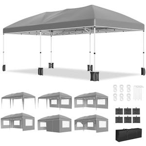 PeakPursuit 10 ft x20 ft Party Tent Heavy Duty Pop Up Canopy Commercial Canopy Wedding Tent Event Shelter with 6 Removable Sidewalls and Storage Bag for Patio Backyard Outdoor, Gray