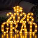 VIHOSE 9 Pcs 2026 Graduation Decorations Marquee LED Letter Signs "GRAD 2026" Grad Cap Light up Wooden Sign 2026 Graduation Party Decoration for Preschool High School College Table Centerpieces Party