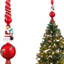 Sosation Glass Santa Claus Design Treetop 3 Tier Retro Glass Finial Tree Topper Vintage Spherical Christmas Tree Toppers Ornaments with Carved Pattern Unique Xmas Treetopper for Home Decoration, 13''