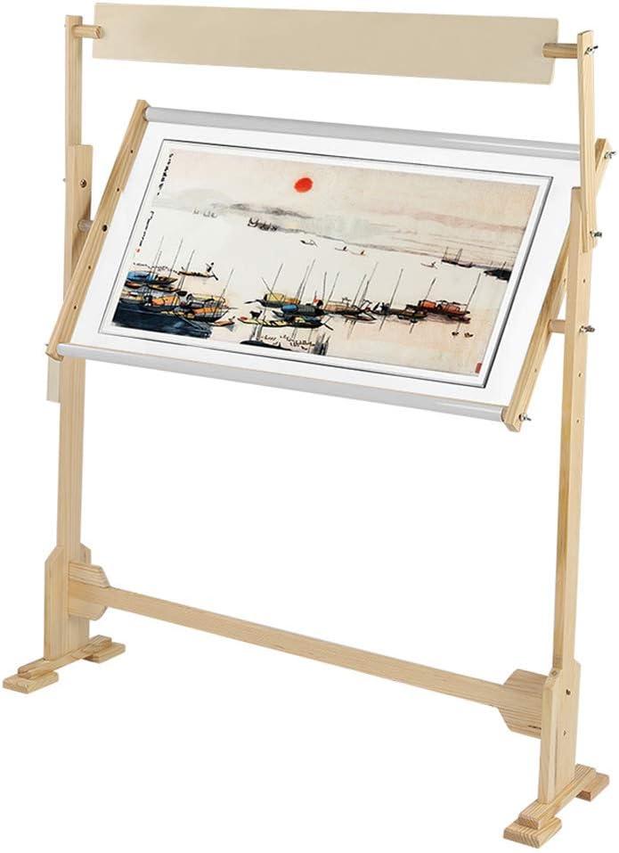 Adjustable Embroidery Stand, Wooden Frame Cross Stitch Floor Stand 360 Rotated Needlework Stand Holder Lap Table Craft Sewing Tool with Scroll Frame