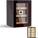 Woodronic Cigar Humidor Cabinet for 150 Counts with Spanish Cedar Lining, Crystal Gel Humidifiers, Digital Hygrometer & Larger Drawers, Glossy Ebony Finish, Desktop Cigar Gift for Men