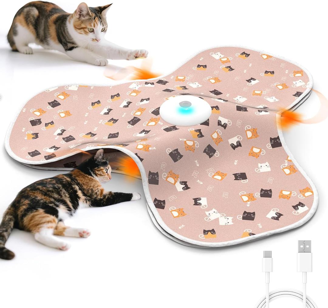 Interactive Cat Toys for Indoor Cats Adult with Feather Tail Switchable Mouse Sounds, Kitten Enrichment Toys for Hunting Self Play, Automatic Rechargeable Quiet Game to Bored (Pink)